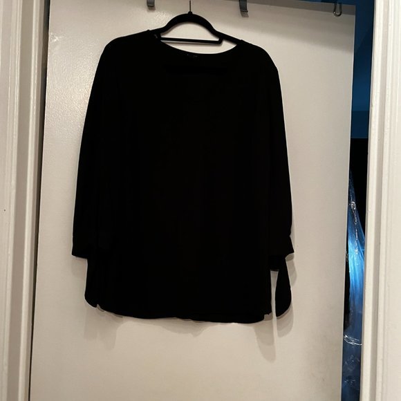 Talbots Black Loose Fitting Blouse - Tie Sleeves - XL. (Like New) - Picture 9 of 16